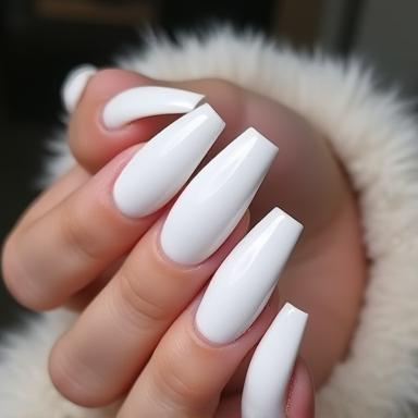 Example of long white acrylic nails in a coffin shape