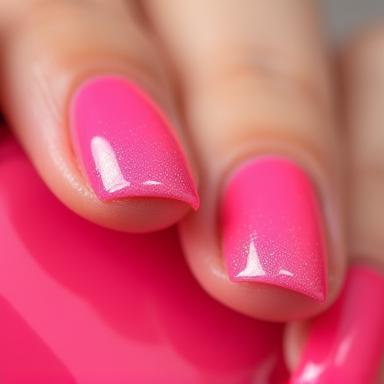 Example of vibrant pink gel nails with subtle sparkle accent