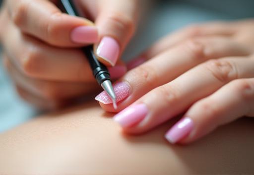 Image showing artificial nail extension using acrylic application process