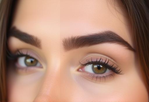 Image showing before and after comparison for professional brow shaping and tinting