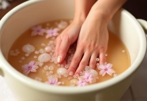 Image showing a classic manicure treatment in progress with hand soak
