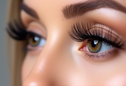 Image showing a close-up of eyes with beautiful volume eyelash extensions applied