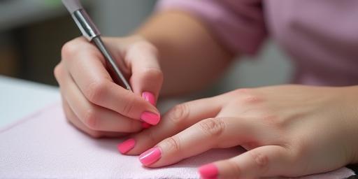 Image representing nail services - a hand receiving a manicure with pink polish being applied